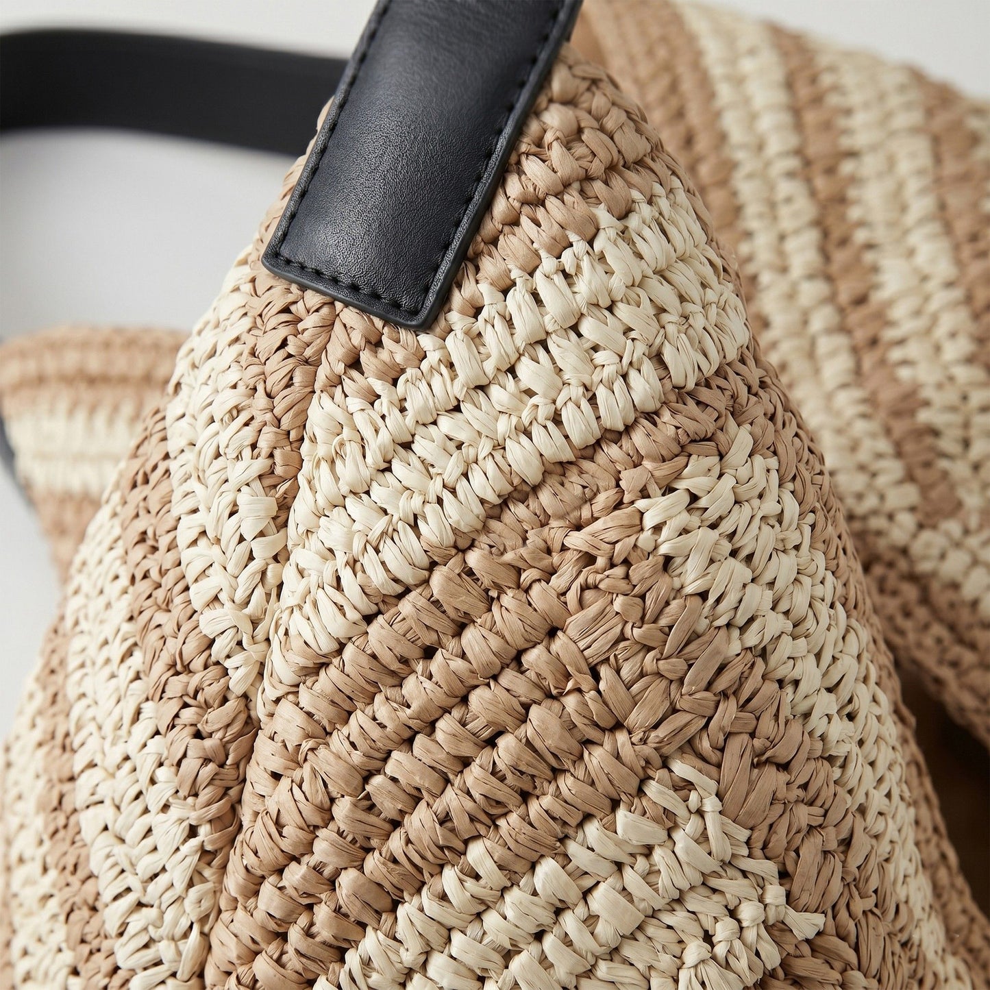 Woven Crochet Hobo Bag with Striped Pattern Slouchy Shoulder Handbag Lightweight Knit Tote