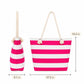 Striped Canvas Beach Tote Bag with Zip Closure and Rope Shoulder Handles