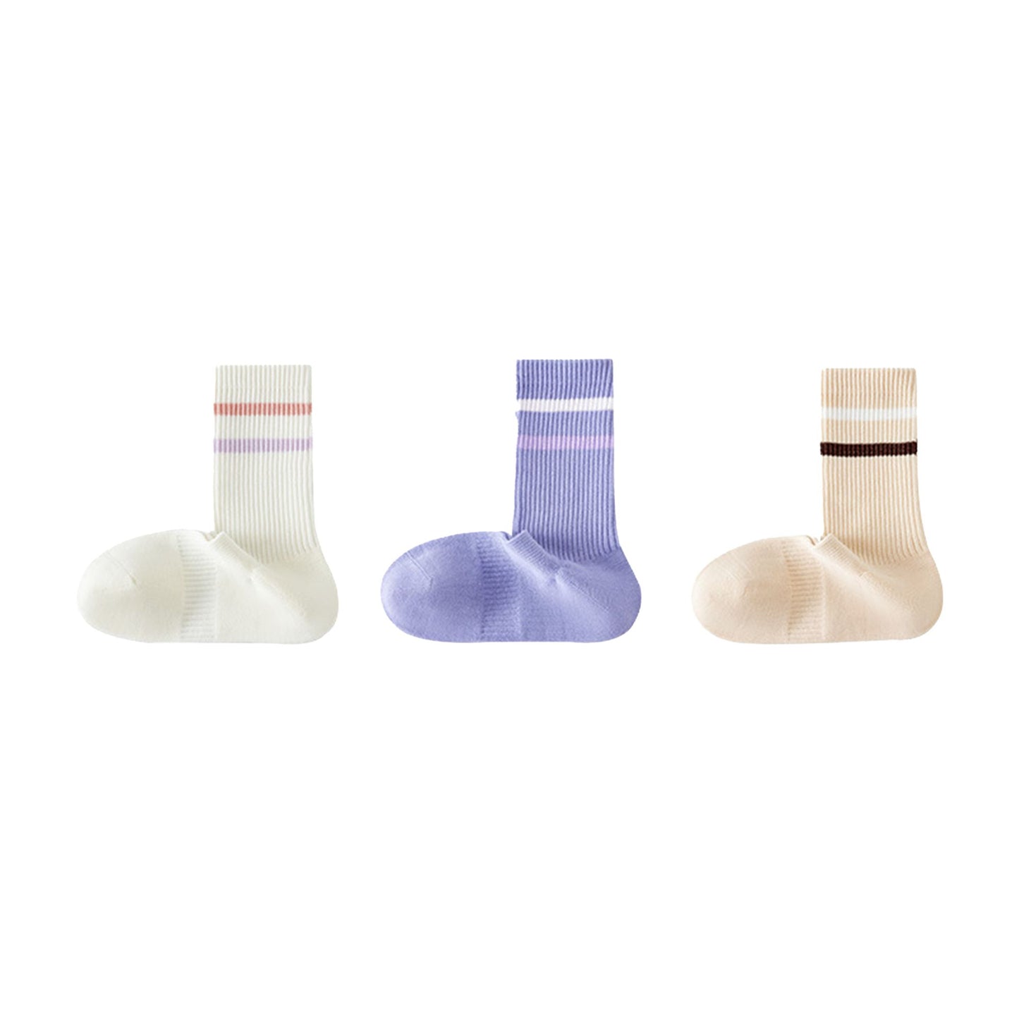 3-Pack Striped Ribbed Crew Socks Soft Stretch Fit Casual Athletic Style