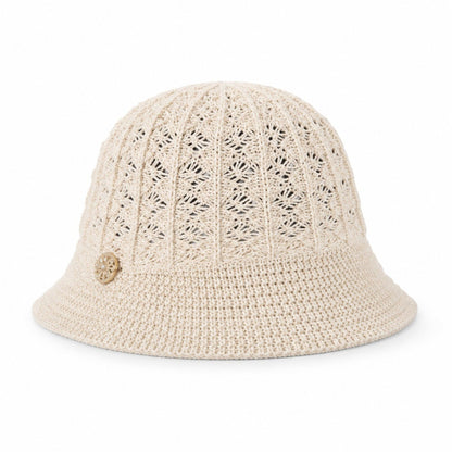 Crochet Knit Bucket Hat with Open Weave Crown and Soft Short Brim