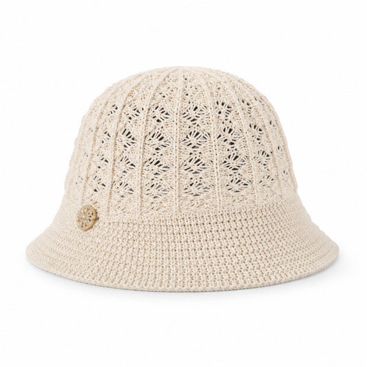 Crochet Knit Bucket Hat with Open Weave Crown and Soft Short Brim