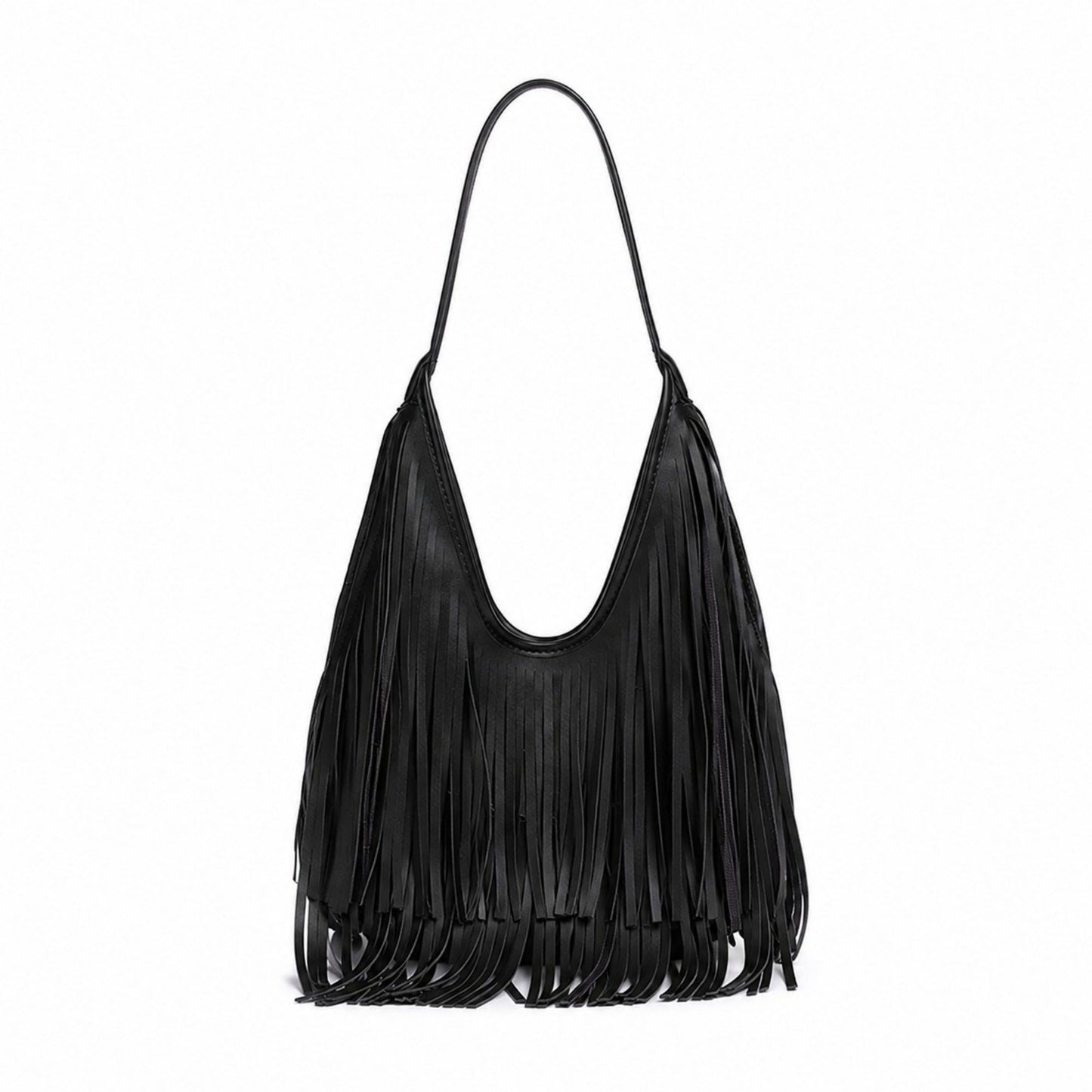 Fringe Shoulder Bag Beige Suede Look Boho Hobo Purse with Long Strap