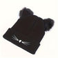 Cat Ear Knit Beanie - Faux Fur Ears with Valentine Heart Whisker Embroidery for Cute Casual Winter Wear