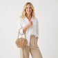 Shell Woven Top Handle Bag with Pearl Button and Detachable Chain Strap