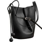 Pebbled Leather Bucket Shoulder Tote with Adjustable Buckle Accent and Open Top Design