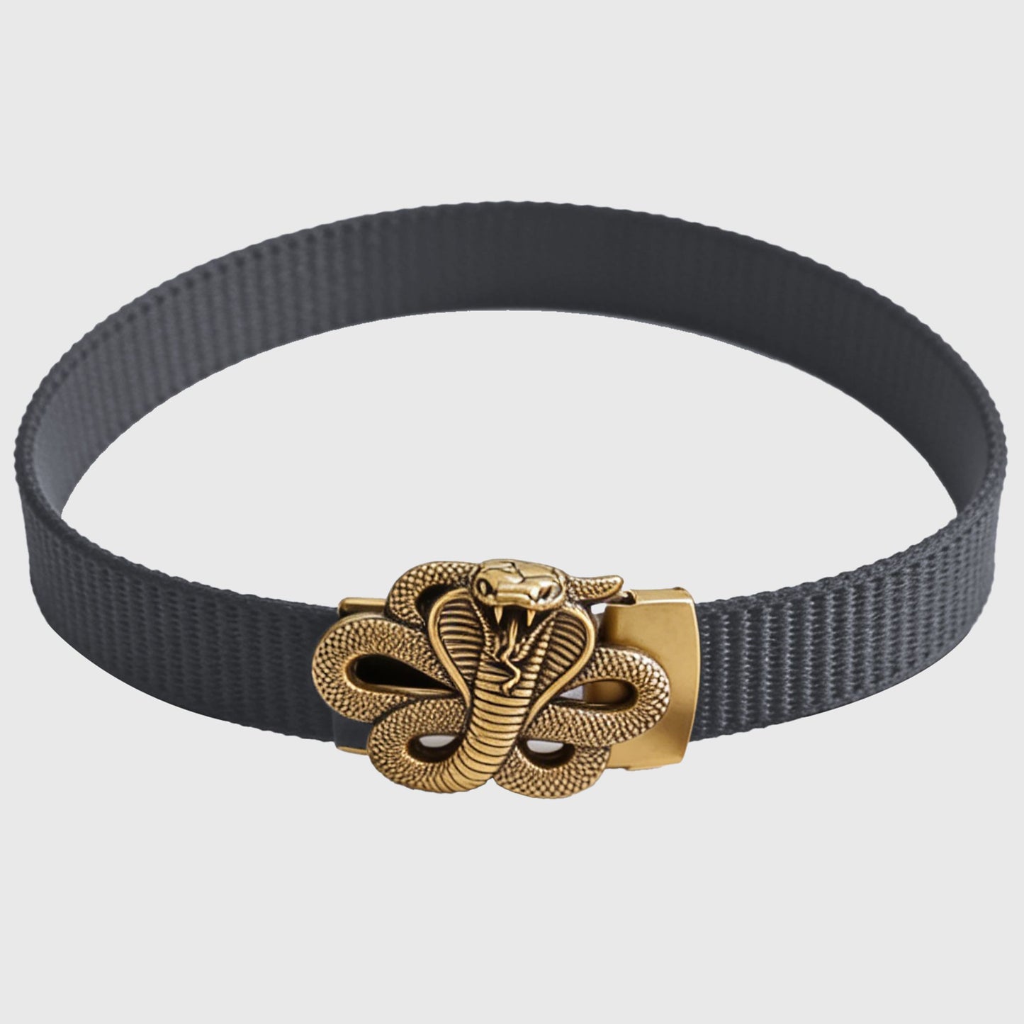 Nylon Belt with Gold Cobra Buckle - Bold Statement Buckle Belt for Edgy Casual & Stylish Outfits