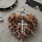 Punk Heart Faux Fur Keychain Rivet Cross Bag Charm Set