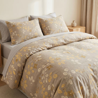 3-Piece Cotton Bedding Set with Duvet Cover and Pillowcases Soft Washed Fabric Botanical Floral Print