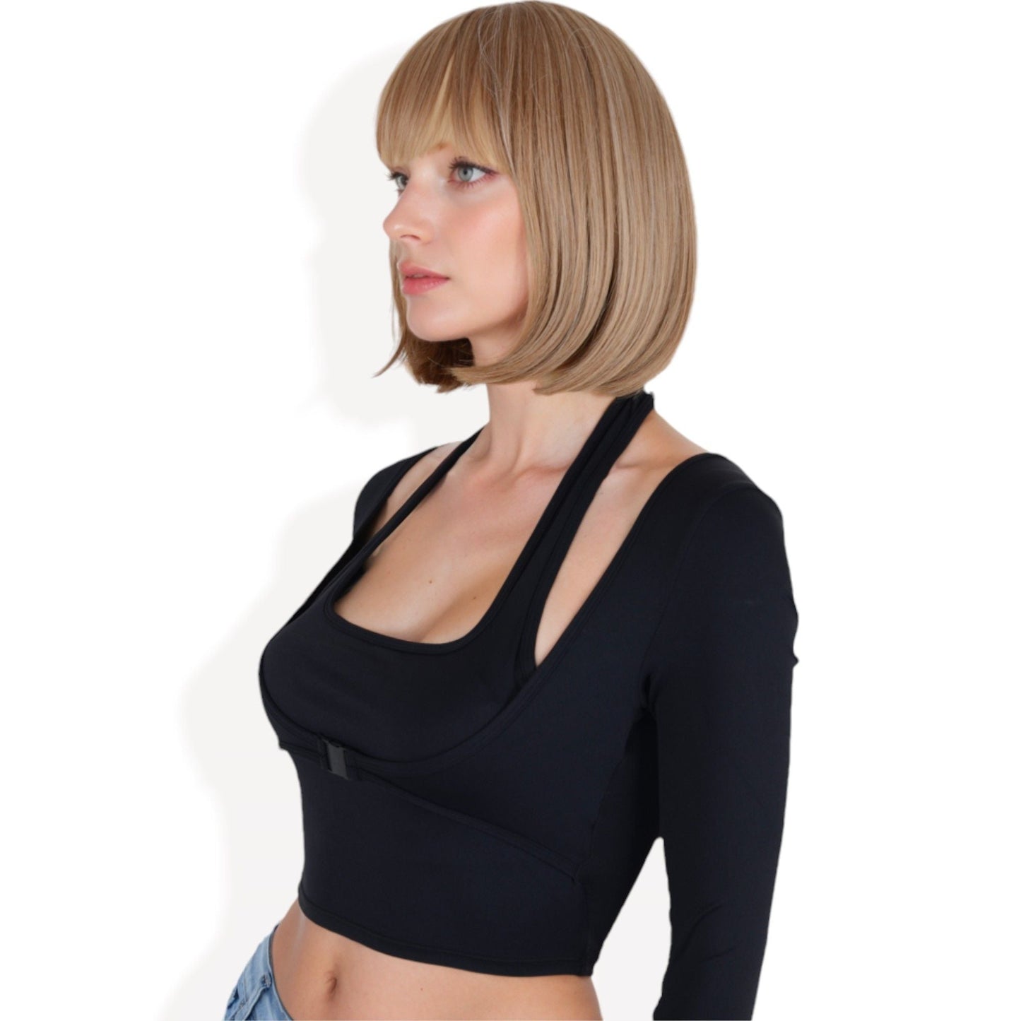 Women Ombre Brown 10inch Bob Wig with Bangs Heat Resistant Synthetic