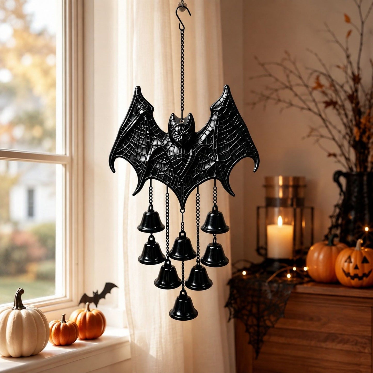 Halloween Metal Bat Wind Chime with Hanging Bells