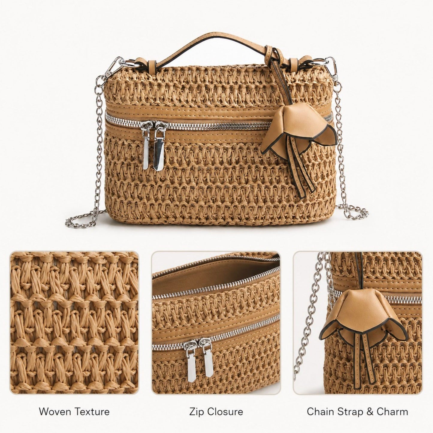 Straw Woven Crossbody Bag with Chain Strap