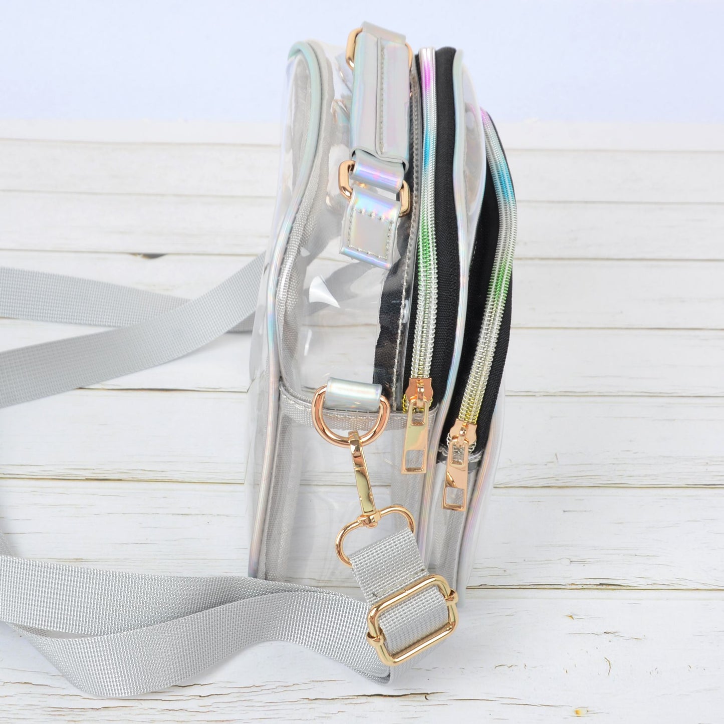 Trendy Clear Transparent Women's Shoulder Bag with Iridescent Trim