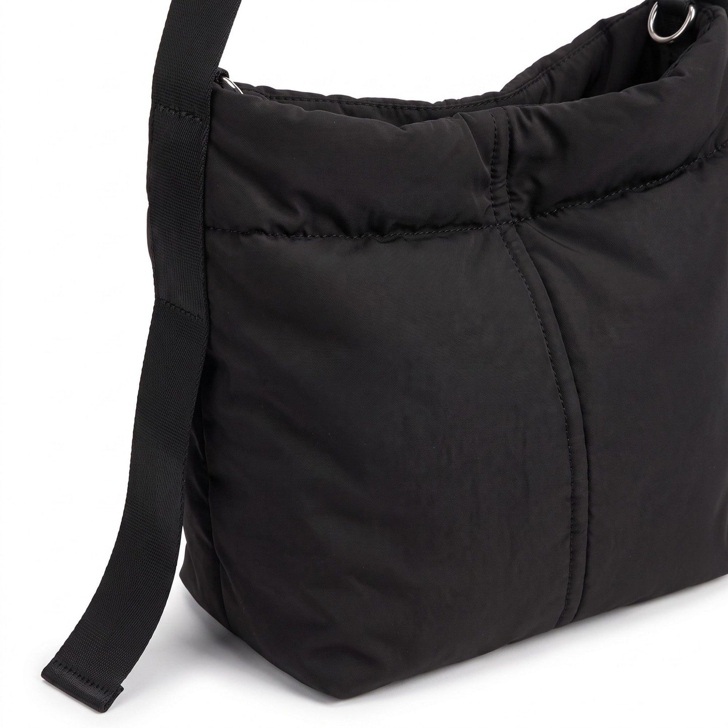 Vertical Seam Padded Hobo Tote Bag with Dual Convertible Straps for Shoulder Crossbody Wear 9.4x8.7x4.7in