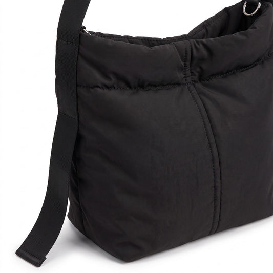 Vertical Seam Padded Hobo Tote Bag with Dual Convertible Straps for Shoulder Crossbody Wear 9.4x8.7x4.7in