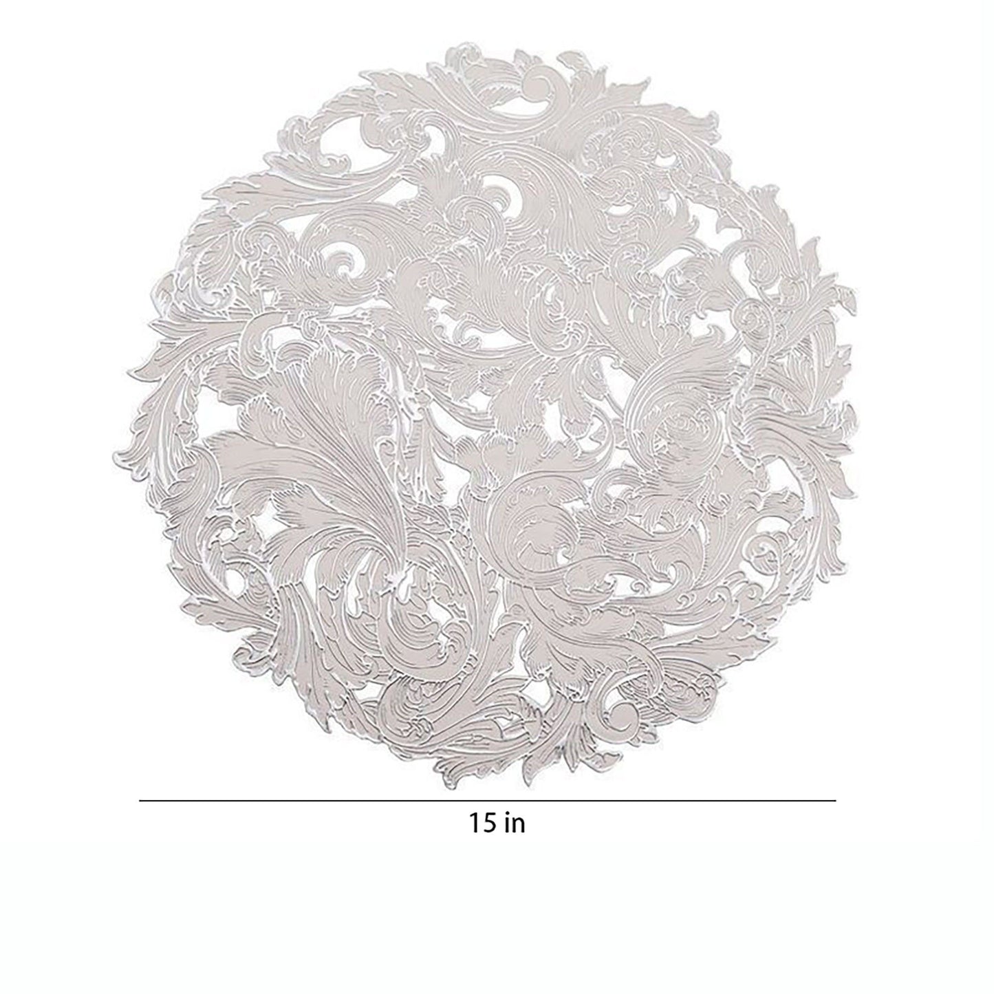 4 Piece Round Lace Placemat Set Metallic PVC Decorative Heat Resistant Table Mats