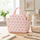 Corduroy Insulated Lunch Bag Large Capacity Floral Lunch Tote with Front and Side Pockets