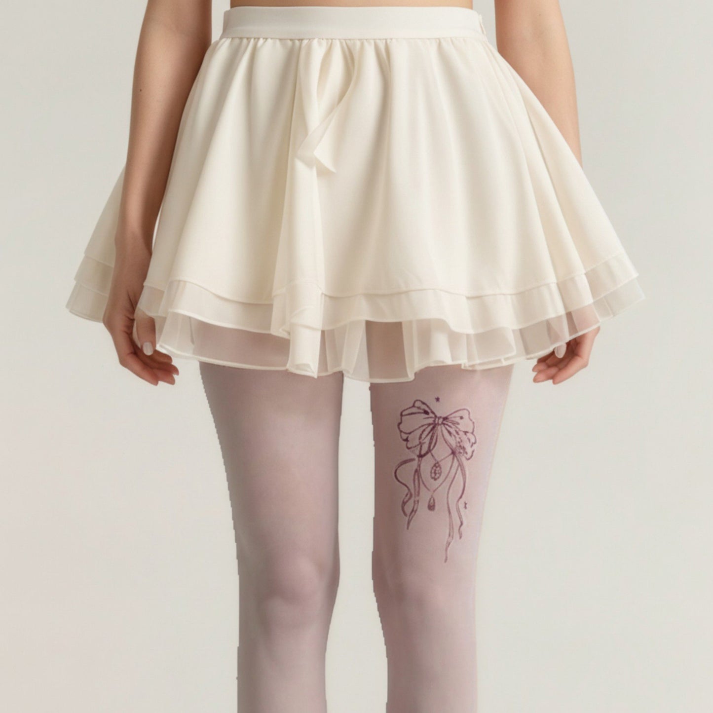 2pcs Women's Sheer Full Length Tights with Decorative Bow Thigh Print and Soft Stretch Fit for Delicate Feminine Styling