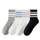 Crew Socks 4-Pack White Base Colorful Ribbed Cuff Striped Design Stretch Comfort Breathable Fit