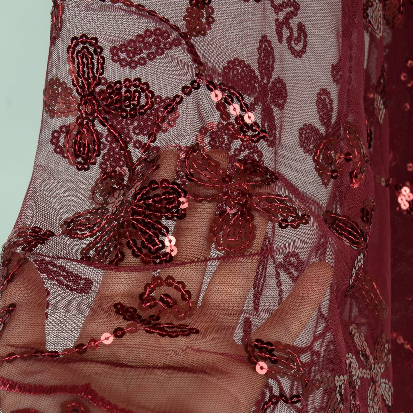 Embroidered Sequin Mesh Shawl Wrap Sheer Floral Scarf Scalloped Edge