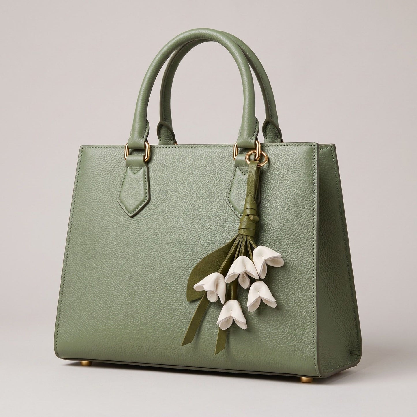Floral Bag Charm with Tassel Strap and Gold Tone Ring