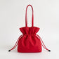 Drawstring Bucket Bag with Double Top Handles and Ruched Opening 11x9x4.5in