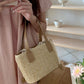 Summer PU Straw Woven Drawstring Handbag with Inner Zipper Pocket
