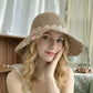 Crochet Bucket Sun Hat with Floral Embroidery and Wavy Brim Design