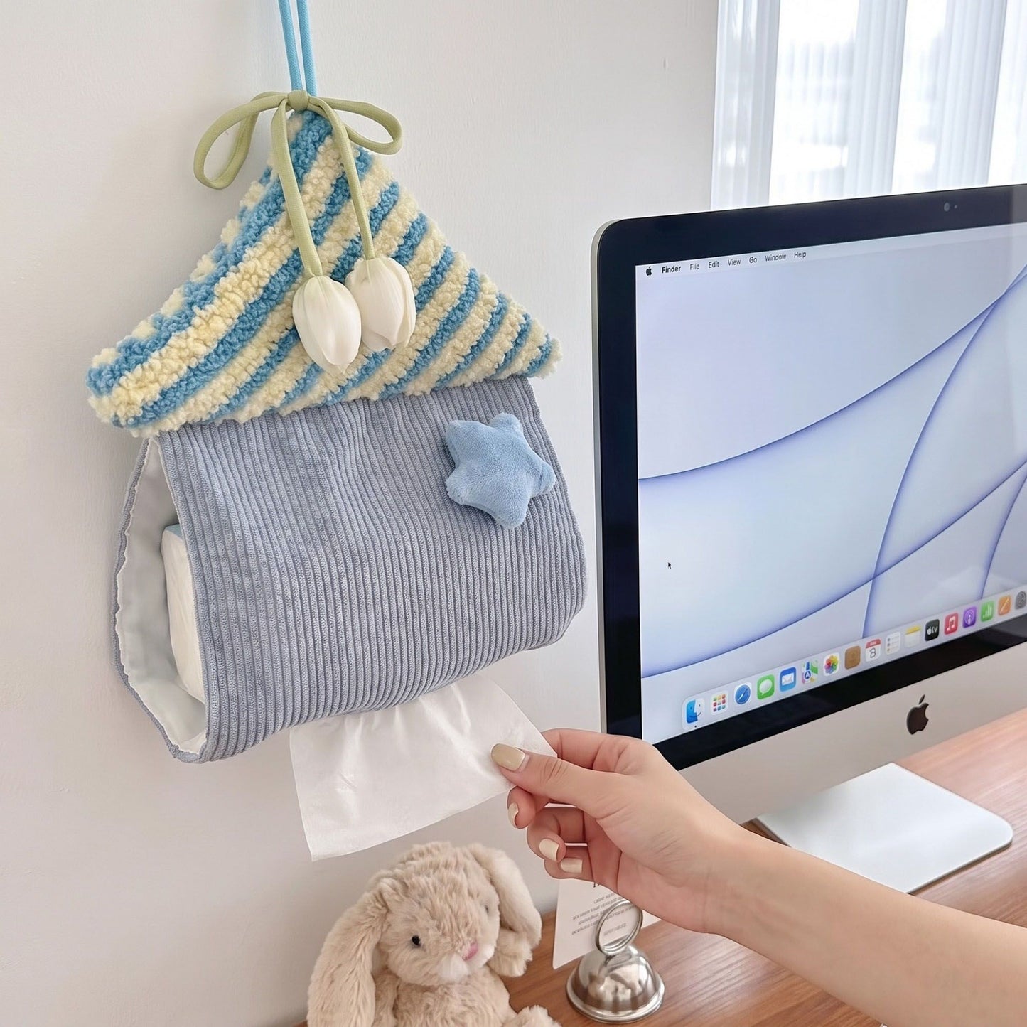 Hanging Tissue Holder House Shape Soft Fabric Tissue Dispenser