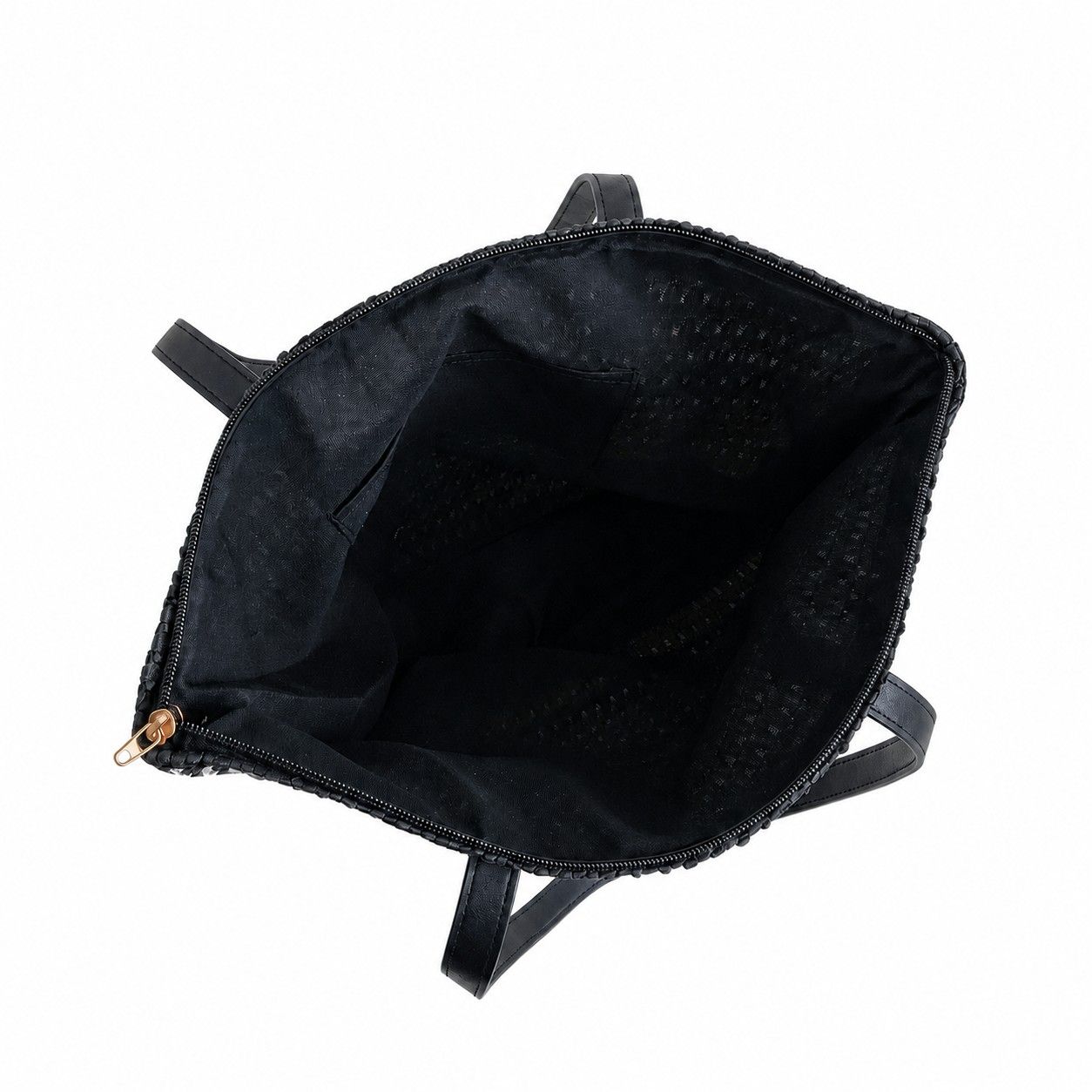 Open Weave Tote Bag with Contrast Stripe Zip Closure and Shoulder Handles
