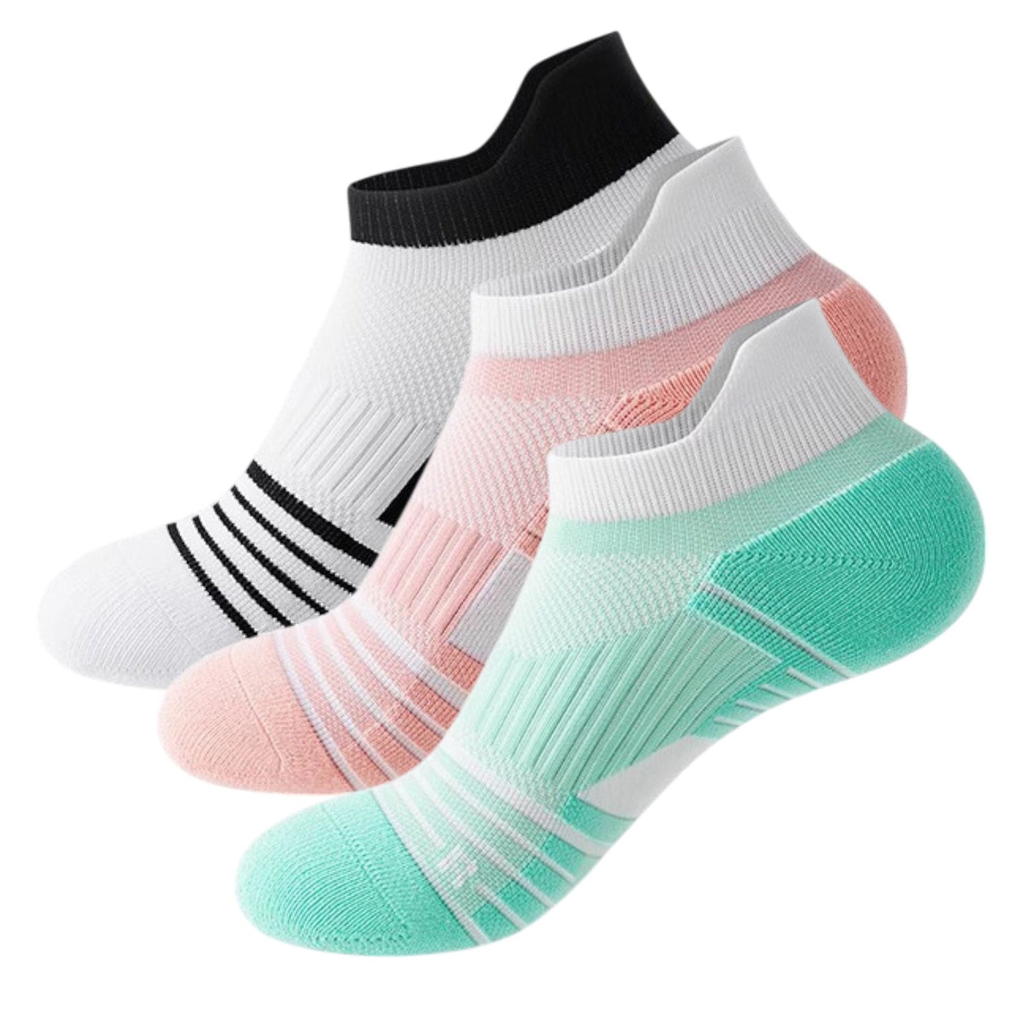 3 Pairs Cushioned Sport Ankle Socks with Arch Support Breathable Stretch Mesh Knit Athletic Low-Cut Design