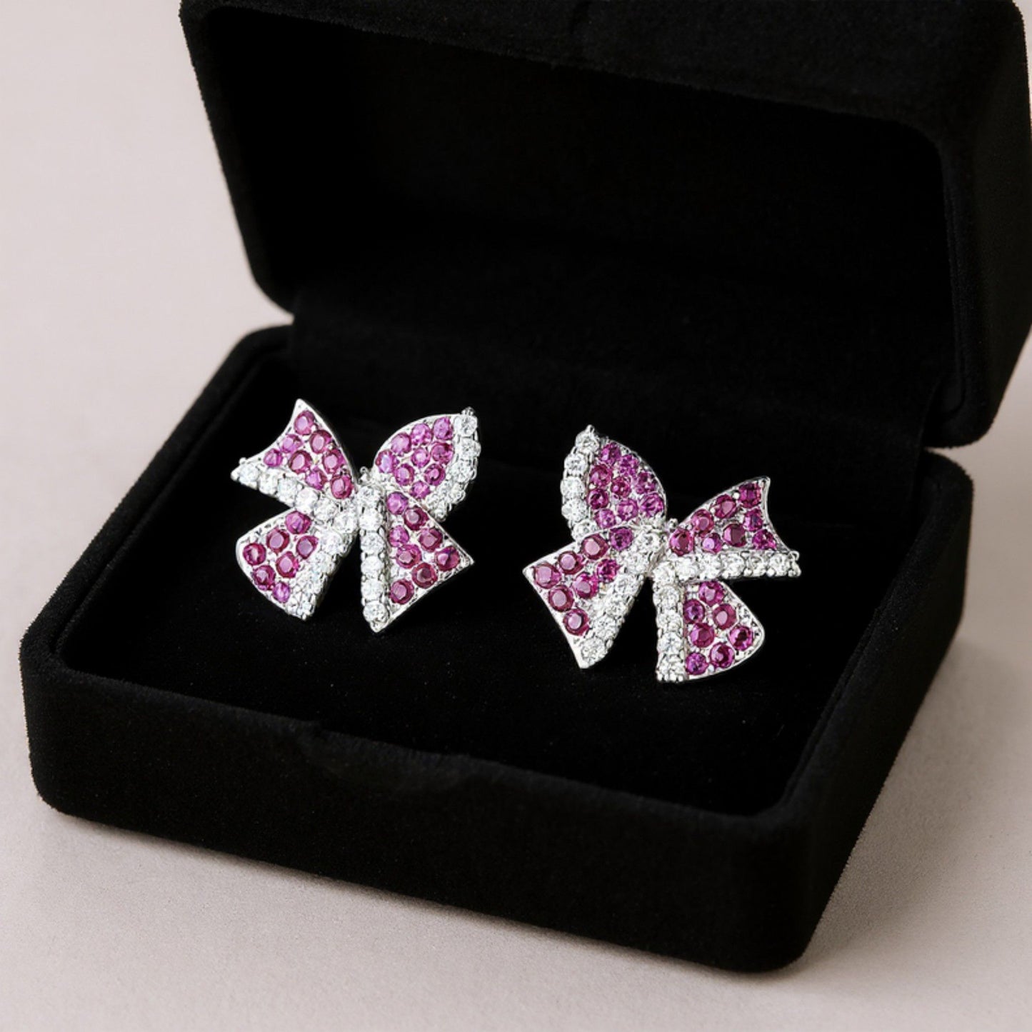 Women's Bow Knot Stud Earrings with Crystal Rhinestone Embellishments