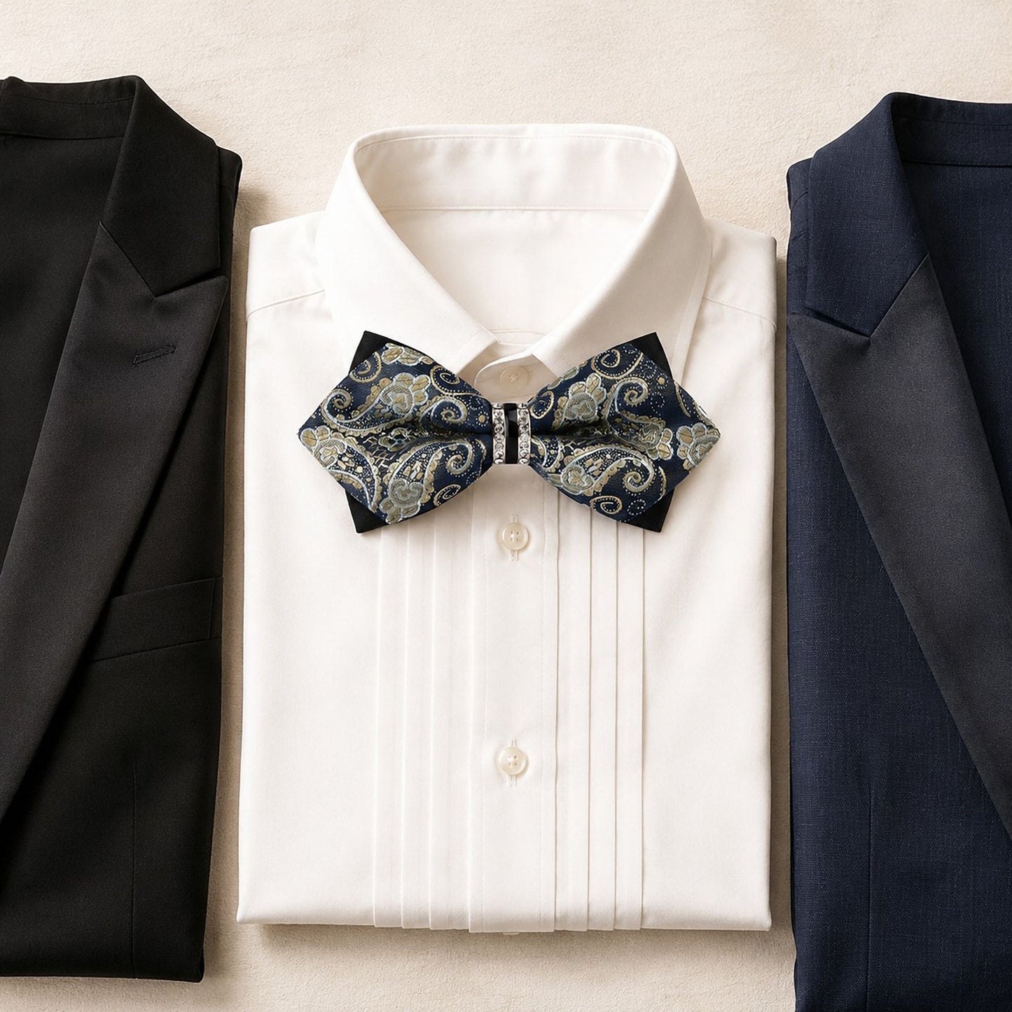 Pre Tied Paisley Bow Tie with Rhinestone Accent for Formal Wear