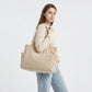 Corduroy Tote Bag Large Capacity Shoulder Bag with Side Pockets and Zipper Closure