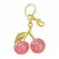 Cherry Charm Keychain with Glitter Fruit Pendant Gold Tone Clip and Key Ring Bag Accessory