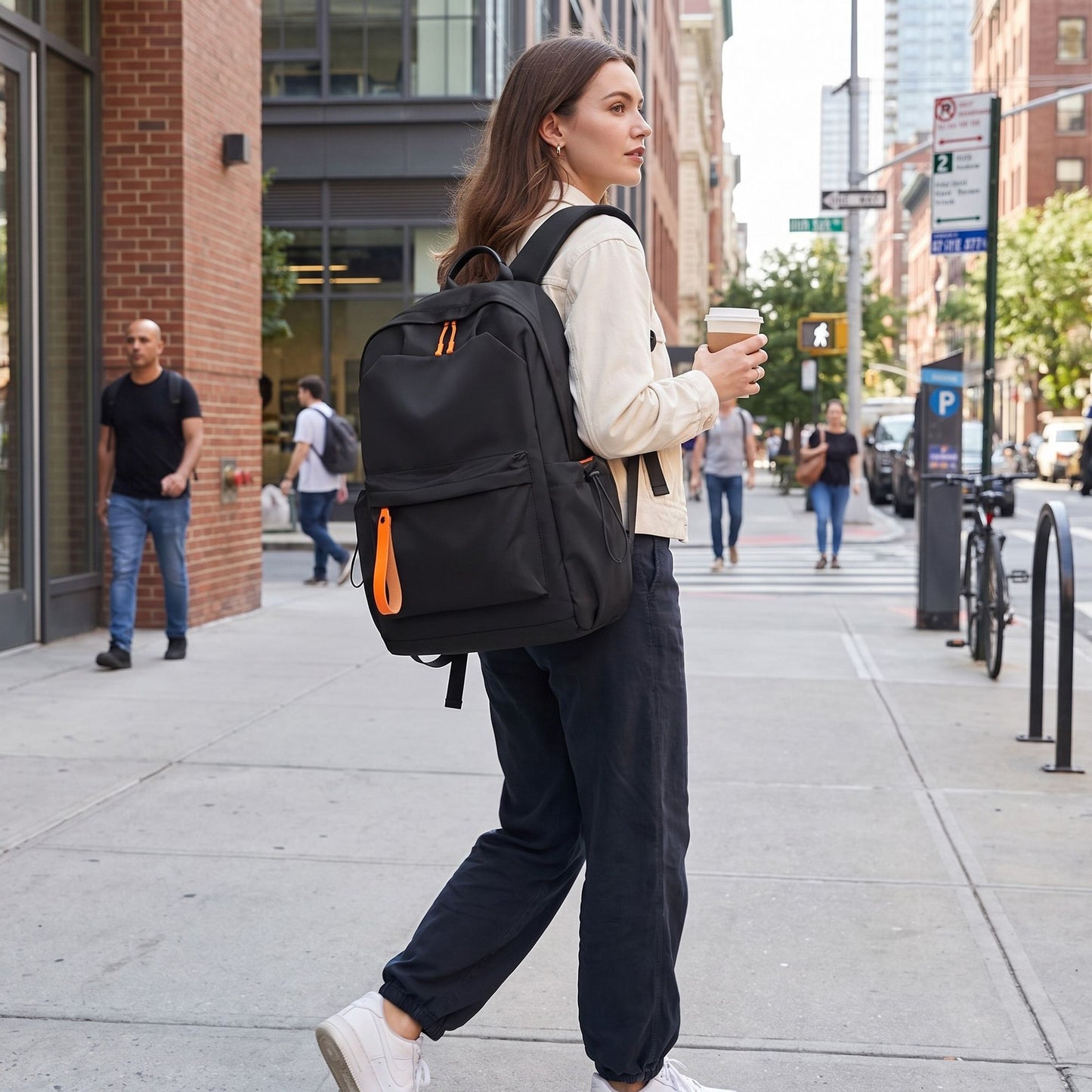 Everyday Backpack with Front Zip Pocket Side Pockets Adjustable Straps Top Hle