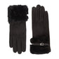 Faux Suede Gloves with Faux Fur Cuff and Buckle Detail 9.9 x 3.9in