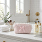 Quilted Makeup Bag Large Capacity Cosmetic Pouch Travel Toiletry Organizer
