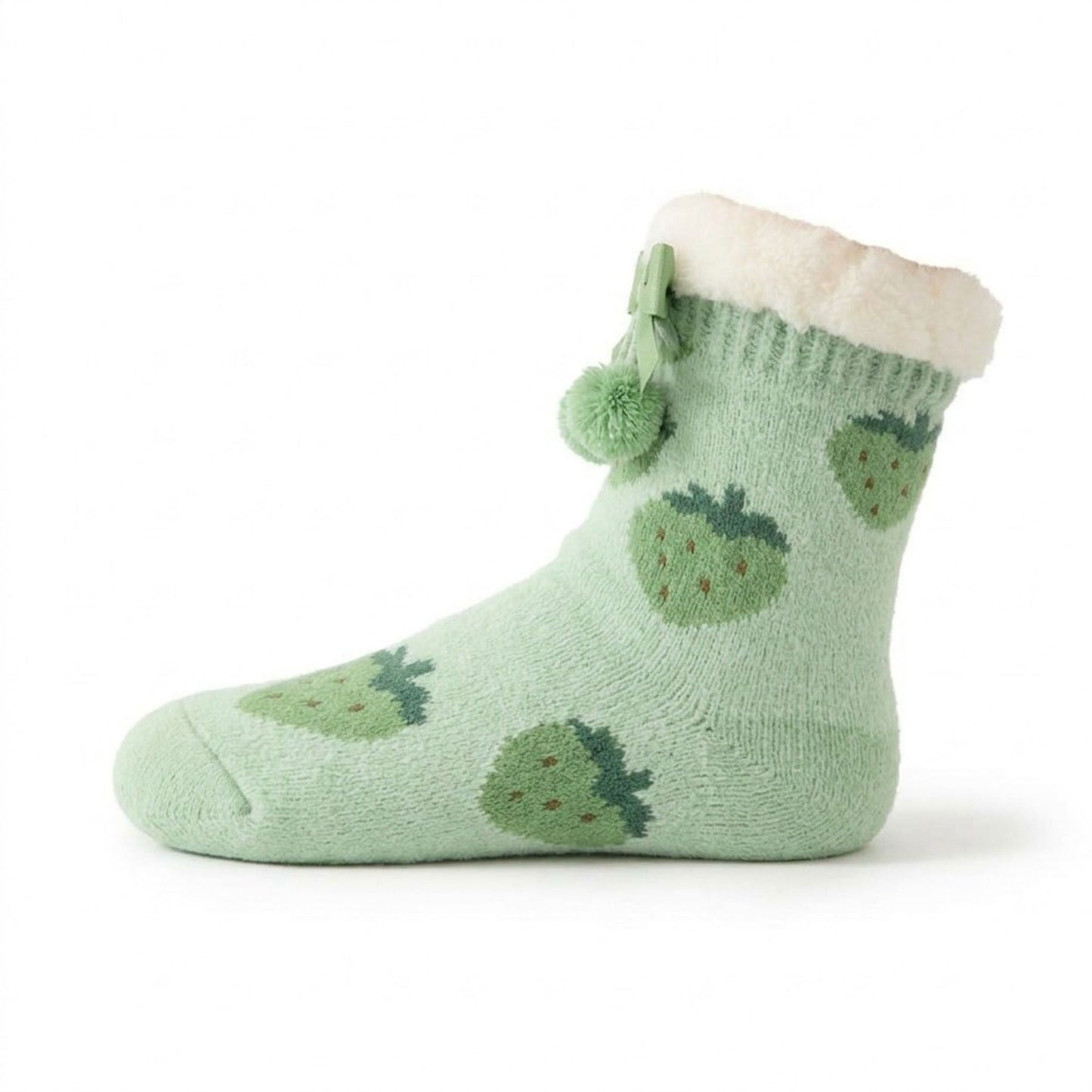 Fuzzy Strawberry Bow Crew Socks  US 5-10.5