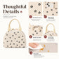 Heart Print Corduroy Insulated Lunch Bag with Handles and Zip Closure