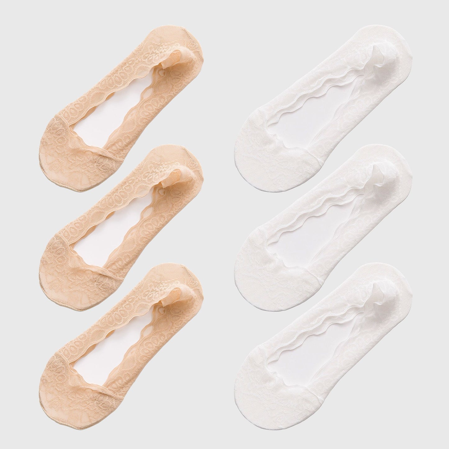 No Show Socks 6pk Invisible Liner Elegant Lace Design
