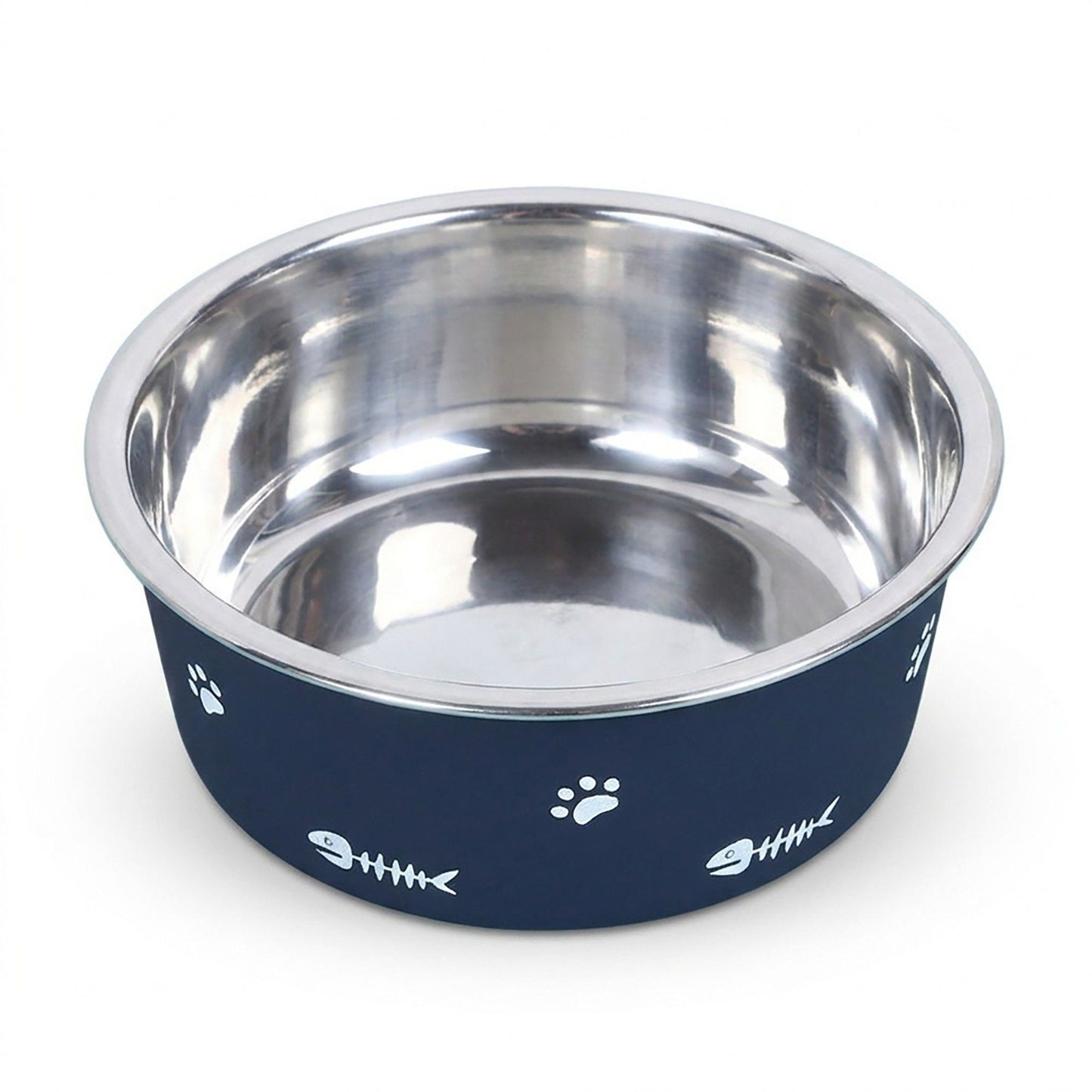 Stainless Steel Pet Bowl - Non-Slip Dog and Cat Food Dish with Paw Print Accent
