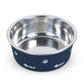 Stainless Steel Pet Bowl - Non-Slip Dog and Cat Food Dish with Paw Print Accent