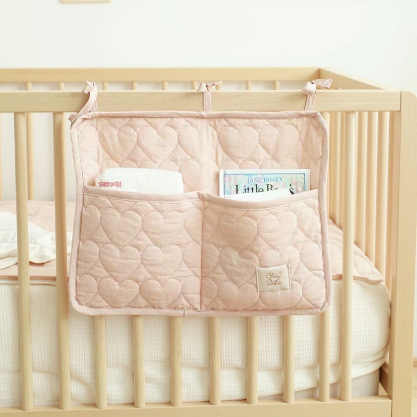 2pcs per set Quilted Heart Pattern Hanging Storage Pouch with Bow Tie Straps