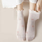 5-Pair Set Ruffle Ankle Socks with Floral Embroidery and Breathable Knit Design for Flats or Mary Janes