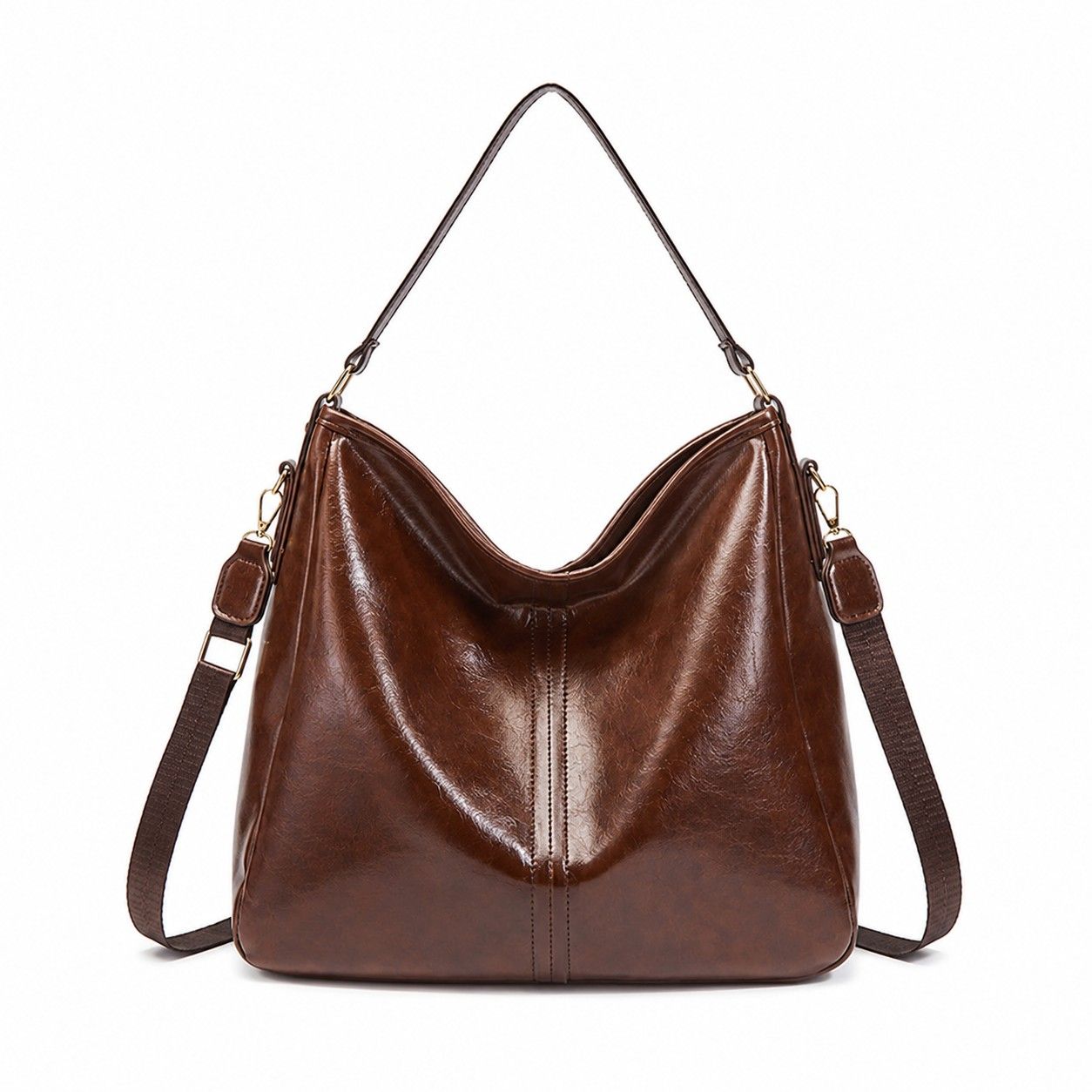 Faux Leather Hobo Shoulder Bag with Adjustable Strap and Zip Closure