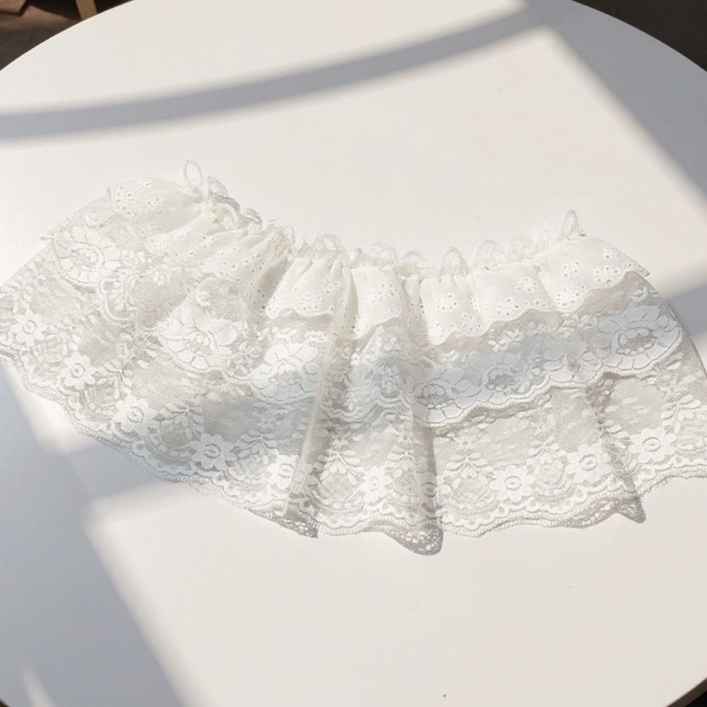 Ruffled Lace Overlay Waist Belt with Scalloped Hem and Ribbon Tie 45.5in