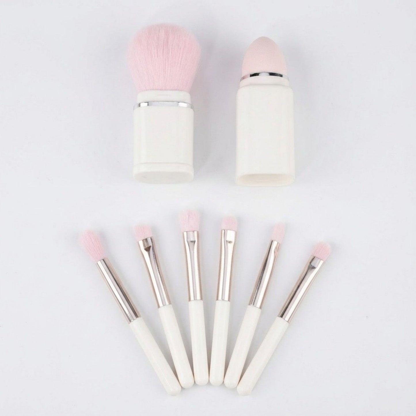 8-Piece Makeup Brush and Sponge Set with Retractable Face Brushes and Travel Storage Case