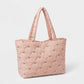 Quilted Tote Bag Large Capacity Shoulder Bag with Bow Embroidery and Magnetic Closure