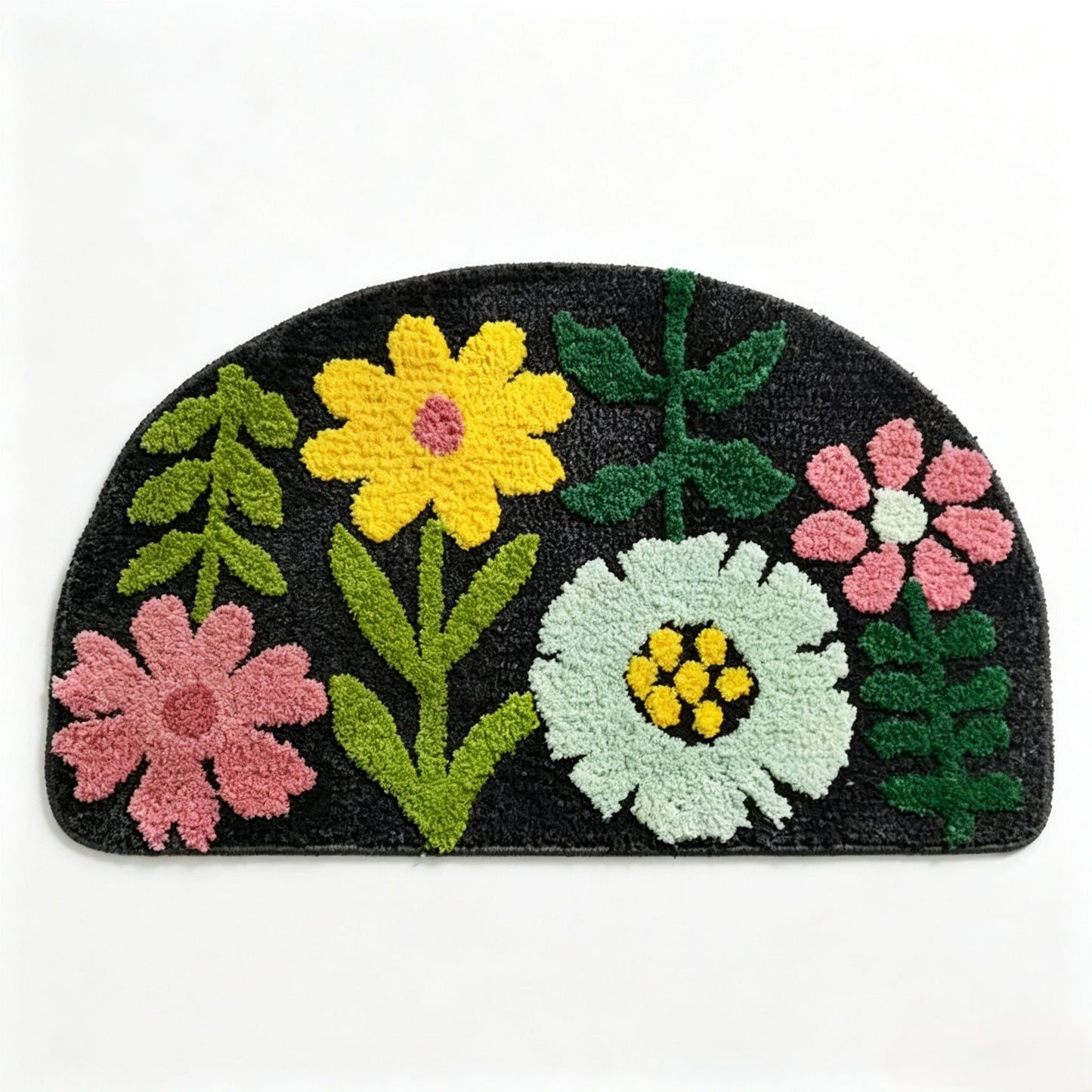Mixed?Flower Semicircular Bathroom Floor Mat Soft Water?Absorbent Rug with Anti?Slip Base