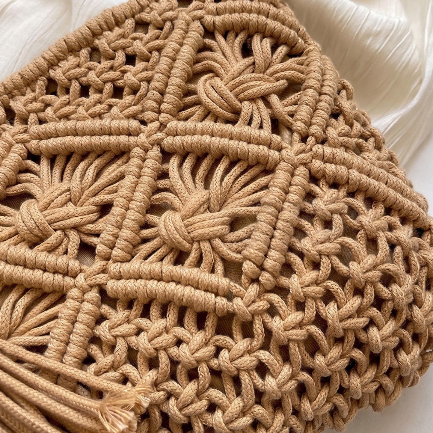 Macrame Crossbody Bag with Zip Closure and Interior Slip Pocket